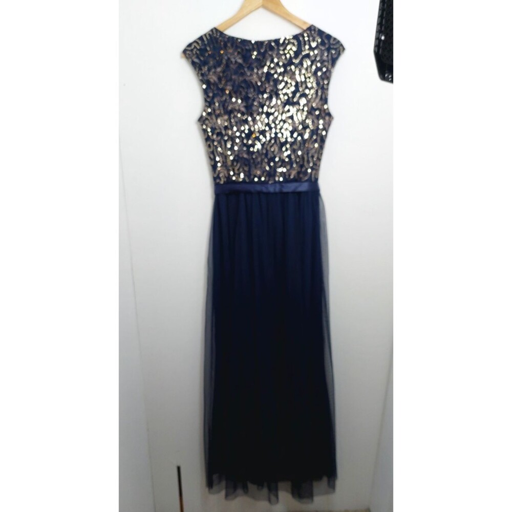 Candalite Women's Size Small Dress Blue with Gold Accents Maxi Length Sleeveless - Picture 8 of 12